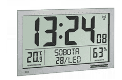 TFA 60.4517.54 Rádiem řízené digitální XL hodiny s teploměrem a vlhkoměrem, stříbrné