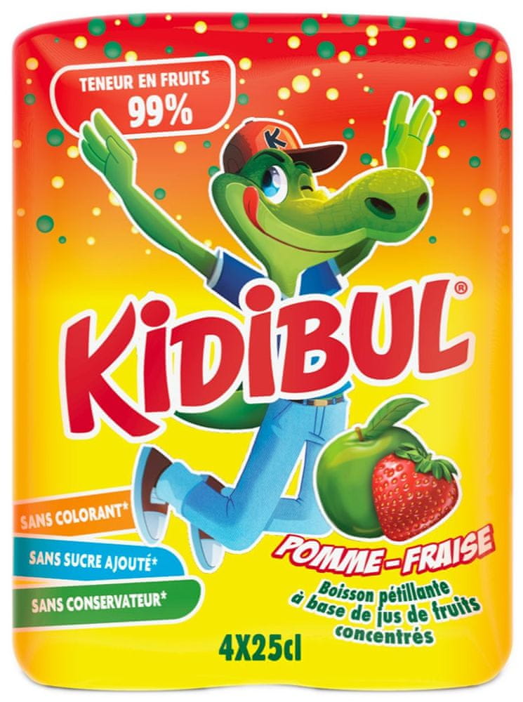 Levně Kidibul Dětský šumivý nápoj - 99% Jablko a jahoda 4x250 ml