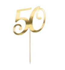 Dekorace na dort - 50 - narozeniny - Happy birthday - zlatá - 20,5 cm