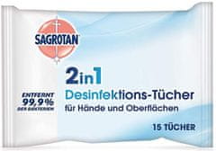 Sagrotan Sagrotan 2v1, dezinfekční ubrousky na dezinfekci rukou a povrchů, 15 ks