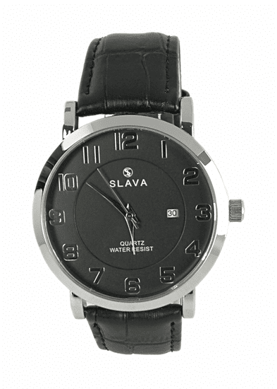 Slava Time Pánské elegantní hodinky SLAVA s černým ciferníkem SLAVA 10090