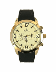Slava Time Pánské zlaté propracované hodinky SLAVA se silikonovým páskem SLAVA 10096