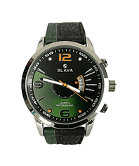 Slava Time Pánské elegantní hodinky SLAVA s černo-zeleným ciferníkem 48 mm SLAVA 10086