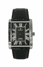 Slava Time Pánské černo-stříbrné elegantní hodinky SLAVA obdélníkové pouzdro SLAVA 10121