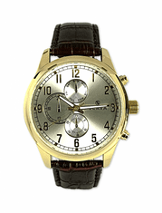 Slava Time Pánské elegantní hodinky SLAVA s ozdobnými ciferníky hnědo-zlaté SLAVA 10153
