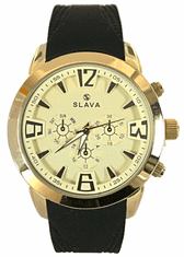 Slava Time Pánské zlaté propracované hodinky SLAVA se silikonovým páskem SLAVA 10096