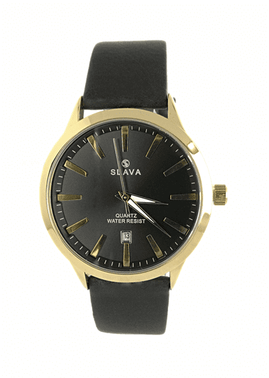 Slava Time Pánské černé jednoduché a elegantní hodinky SLAVA 10074