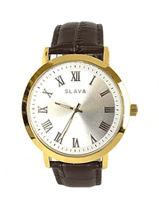Slava Time Pánské elegantní hodinky SLAVA s hnědým páskem imitace hadí kůže SLAVA 10004
