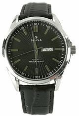 Slava Time Pánské elegantní hodinky SLAVA s děleným černým ciferníkem SLAVA 10078