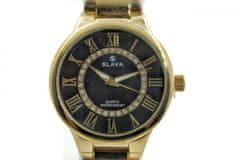 Slava Time Dámské zlaté hodinky SLAVA s kamínky SWAROVSKI uvnitř modrého ciferníku SLAVA 10118