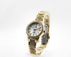 Slava Time Dámské zlaté hodinky SLAVA vykládané kamínky Swarovski s bílým ciferníkem SLAVA 10065