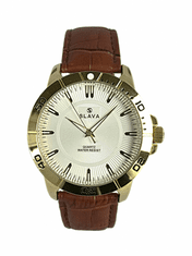 Slava Time Pánské zlato-hnědé hodinky SLAVA s bílým ciferníkem SLAVA 10094