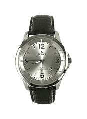 Slava Time Pánské černé elegantní hodinky SLAVA se stříbrným ciferníkem SLAVA 10097