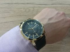 Slava Time Pánské elegantní hodinky SLAVA s perforovaným páskem černo-zlaté SLAVA 10134
