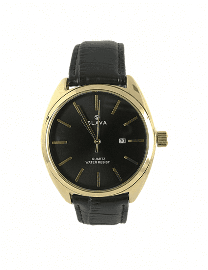 Slava Time Pánské černé jednoduché hodinky SLAVA 10071