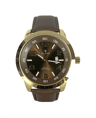 Slava Time Pánské masivní hodinky SLAVA černo-zlaté s ciferníkem 49 mm a hnědým řemínkem SLAVA 10112