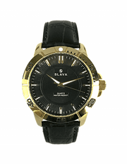 Slava Time Pánské zlato-černé hodinky SLAVA s černým ciferníkem SLAVA 10094