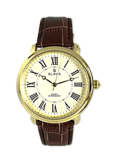 Slava Time Pánské zlato-hnědé retro hodinky SLAVA 10142