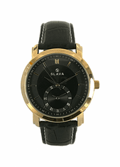 Slava Time Pánské zlato-černé hodinky SLAVA s dvěma ciferníky SLAVA 10098
