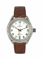 Slava Time Dámské elegantní hodinky SLAVA s kamínky SWAROWSKI a hnědým řemínkem SLAVA 10106