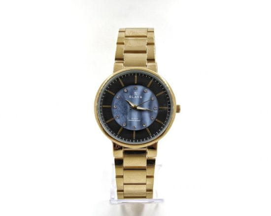 Slava Time Dámské zlaté hodinky SLAVA s modro-černým ciferníkem SLAVA 10136