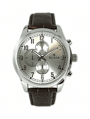 Slava Time Pánské elegantní hodinky SLAVA s ozdobnými ciferníky stříbrno-hnědé SLAVA 10153
