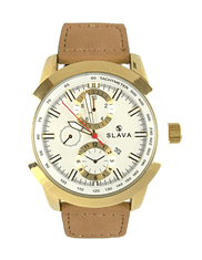 Slava Time Pánské masivní hodinky SLAVA se světle hnědým páskem SLAVA 10083
