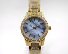 Slava Time Dámské zlaté hodinky SLAVA vykládané kamínky Swarovski s modrým ciferníkem SLAVA 10065