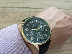 Slava Time Pánské zlaté elegantní hodinky SLAVA s velkým černým ciferníkem SLAVA 10146
