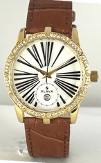 Slava Time Dámské hodinky SLAVA s vykrojeným ciferníkem hnědý řemínek SLAVA 10103