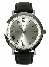 Slava Time Pánské elegantní hodinky SLAVA s černým páskem imitace hadí kůže SLAVA 10004