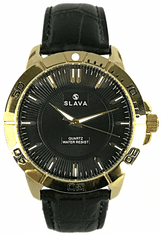 Slava Time Pánské zlato-černé hodinky SLAVA s černým ciferníkem SLAVA 10094