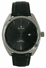 Slava Time Pánské černo-stříbrné elegantní hodinky SLAVA s černým ciferníkem SLAVA 10071