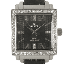 Slava Time Dámské elegantní hodinky s hranatým pouzdrem SLAVA a černým řemínkem SLAVA 10101
