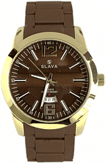Slava Time Pánské hnědo-zlaté hodinky SLAVA se silikonovým řemínkem SLAVA 10119
