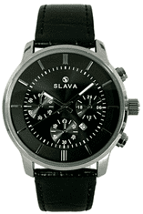 Slava Time Pánské černé hodinky SLAVA se stříbrným pouzdrem SLAVA 10125