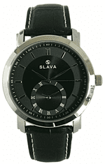 Slava Time Pánské černé hodinky SLAVA s dvěma ciferníky SLAVA 10098