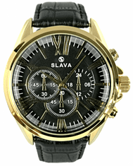 Slava Time Pánské zlato-černé masivní hodinky SLAVA s černým ciferníkem SLAVA 10154