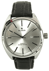 Slava Time Pánské černo-stříbrné elegantní hodinky SLAVA 10071