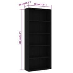 shumee 5patrová knihovna černá 80 x 30 x 189 cm dřevotříska