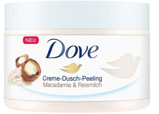 Dove Dove, Sprchový peeling, makadamiové a rýžové mléko, 225 ml