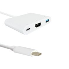 Qoltec Adaptér USB 3.1 typ C samec | HDMI A samice + USB 3.0 A samice + USB 3.1 typ C PD | 0,2 m | Bílá
