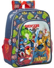 CurePink Junior dětský batoh Marvel|Avengers: Heroes Vs Thanos (objem 15 litrů|38 x 32 x 12 cm) modrý polyester