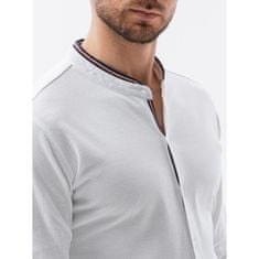 OMBRE Pánské tričko s dlouhým rukávem ABRA bílé MDN15018 XXL
