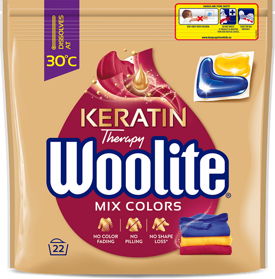 Woolite gelové kapsle na barevné prádlo s keratinem 22 ks