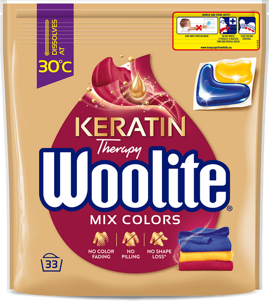 Woolite gelové kapsle na barevné prádlo s keratinem 33 ks