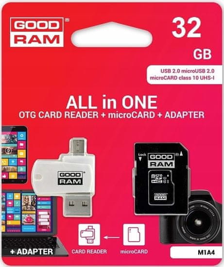 GoodRam Paměťová karta All in One microSDHC M1A4 32GB + adaptér + čtečka
