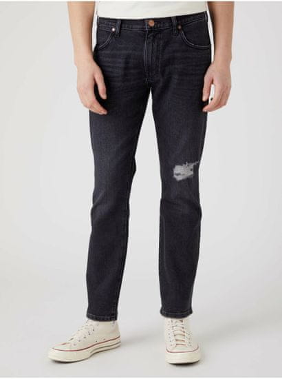 Wrangler Černé pánské straight fit džíny s potrhaným efektem Wrangler