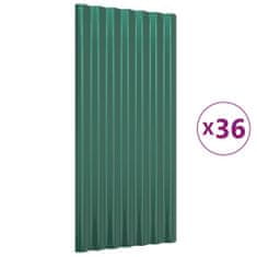 shumee Střešní panely 36 ks práškově lakovaná ocel zelené 80 x 36 cm