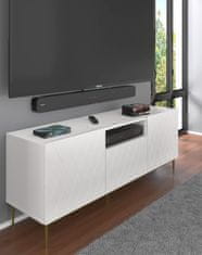 Homlando TV stolek DIUNA 2D1K 145 cm bílá mat ve zlatém rámu